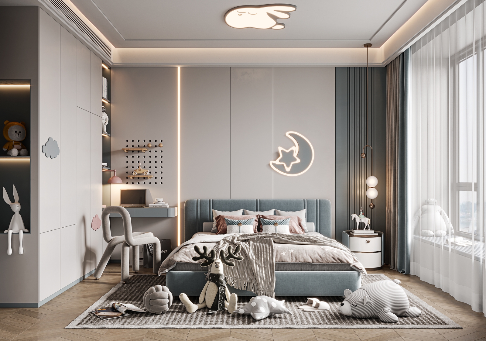 Phòng ngủ cho bé: Bạn nên lựa chọn những màu sắc tươi sáng và phù hợp với sở thích của bé. Thông thường, bé trai thích màu xanh, vàng trong khi bé gái thường thích màu hồng, trắng.