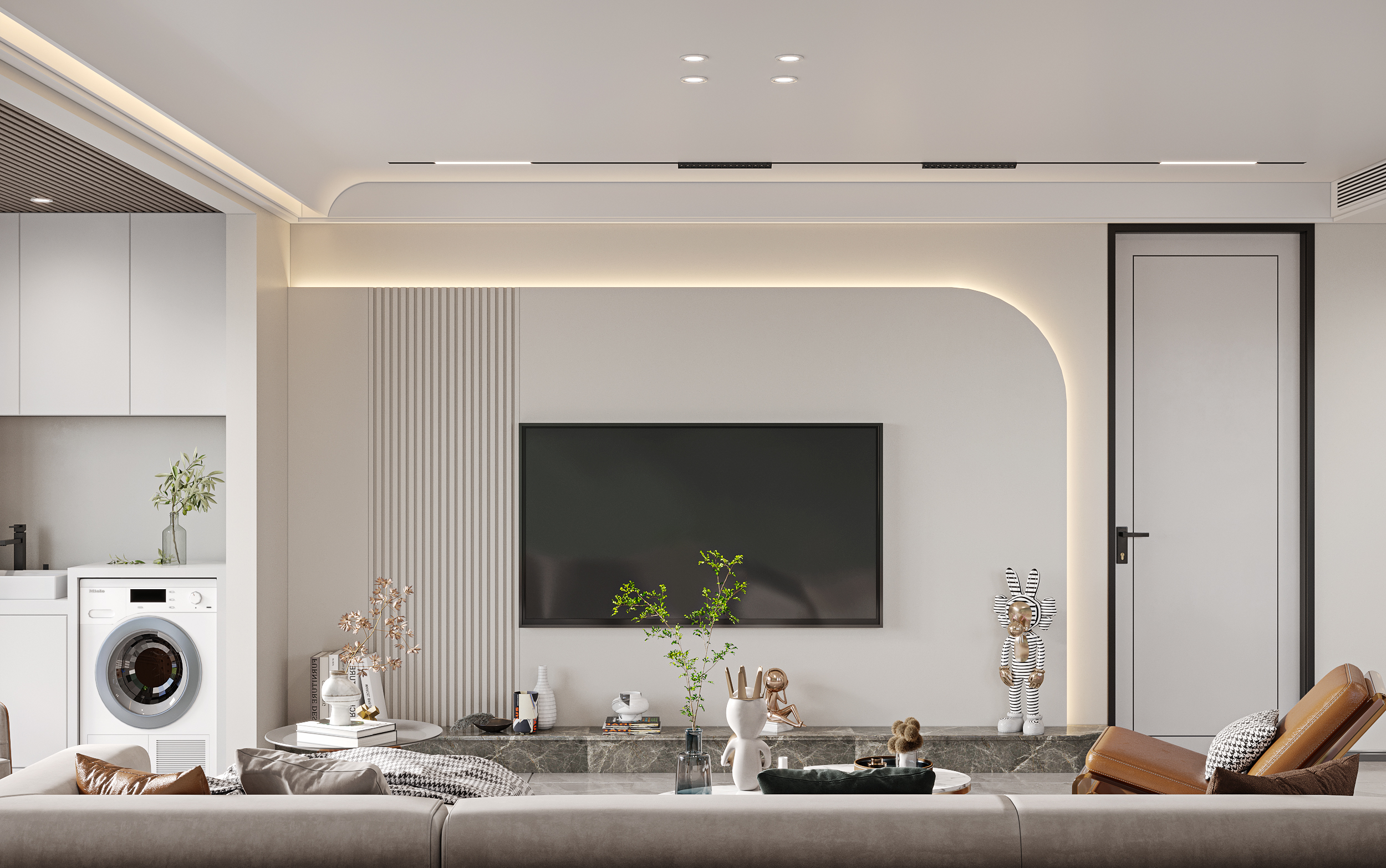 Phòng khách đơn giản với kệ tủ tivi nhỏ gọn giúp tiết kiệm không gian và tạo cảm giác gọn gàng, sạch sẽ.