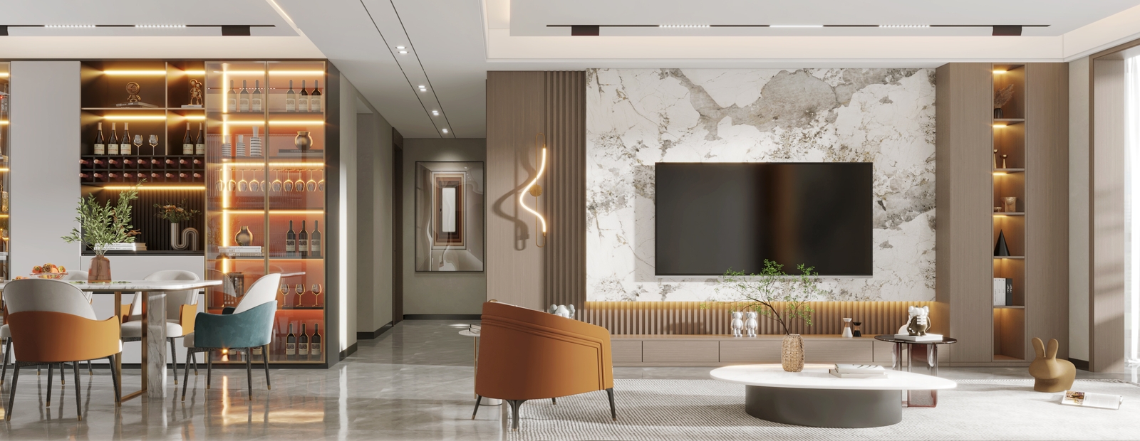 Thiết kế phong cách Minimalism ưu tiên loại bỏ các vách ngăn tường làm cho không gian rộng rãi, thoáng đãng.