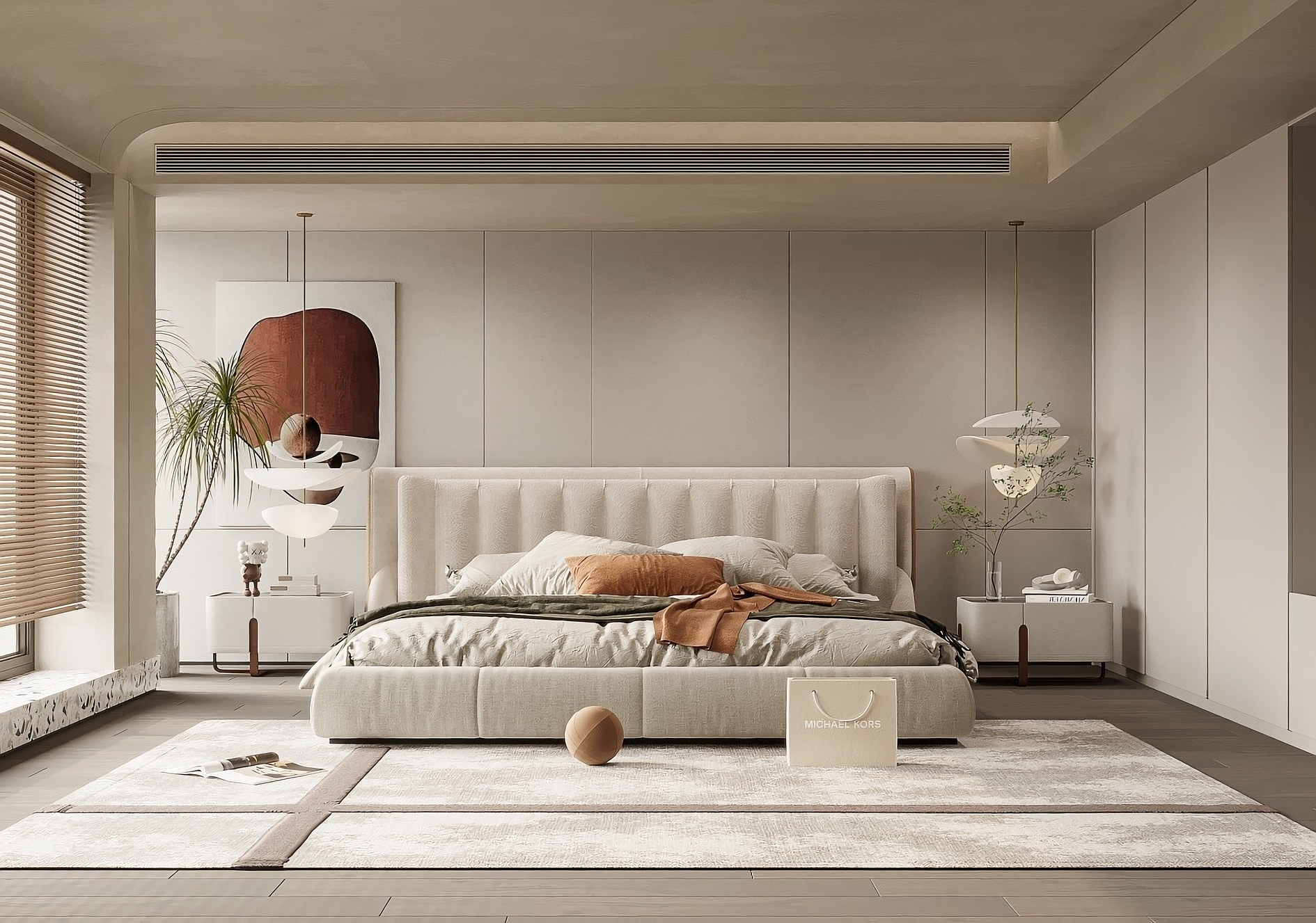 Nội thất phòng ngủ được tối giản nhưng vẫn giữ được sự ấm cúng và tiện nghi.