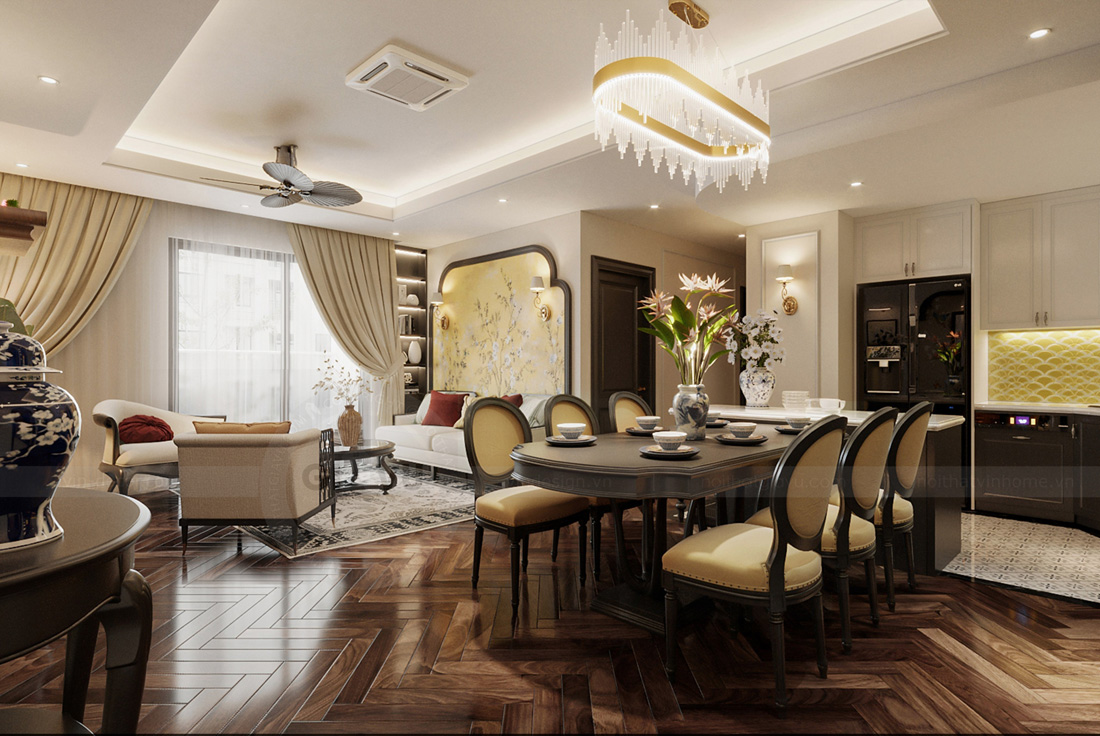 Thiết kế căn hộ 3 phòng ngủ phong cách Indochine