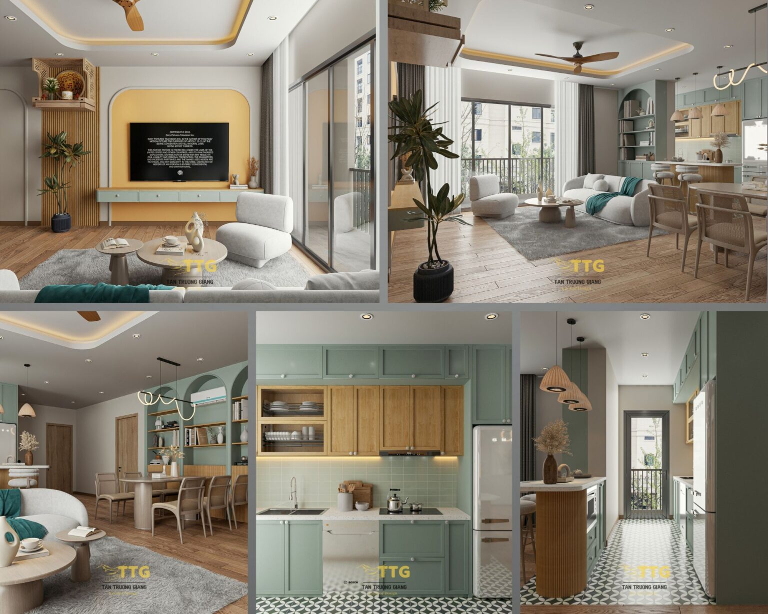 Mẫu thiết kế nội thất căn hộ 3 phòng ngủ 102m2